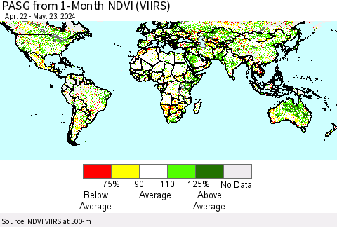 World PASG from 1-Month NDVI (VIIRS) Thematic Map For 5/16/2024 - 5/23/2024