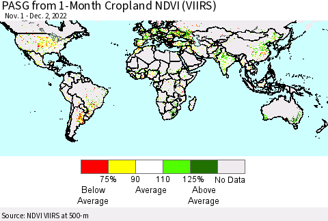 World PASG from 1-Month Cropland NDVI (VIIRS) Thematic Map For 11/25/2022 - 12/2/2022