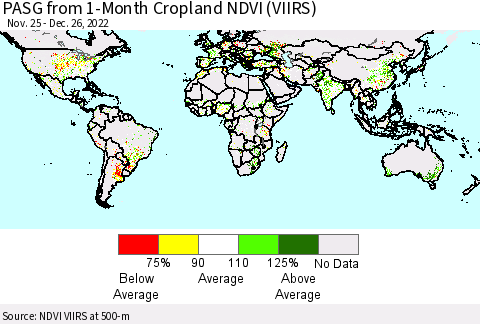World PASG from 1-Month Cropland NDVI (VIIRS) Thematic Map For 12/26/2022 - 1/2/2023