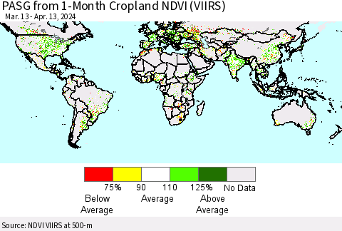 World PASG from 1-Month Cropland NDVI (VIIRS) Thematic Map For 4/6/2024 - 4/13/2024