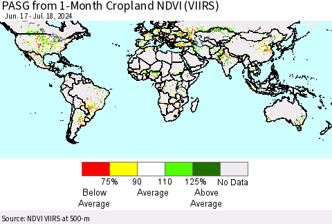 World PASG from 1-Month Cropland NDVI (VIIRS) Thematic Map For 7/11/2024 - 7/18/2024