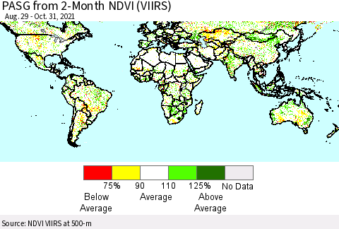 World PASG from 2-Month NDVI (VIIRS) Thematic Map For 10/21/2021 - 10/31/2021