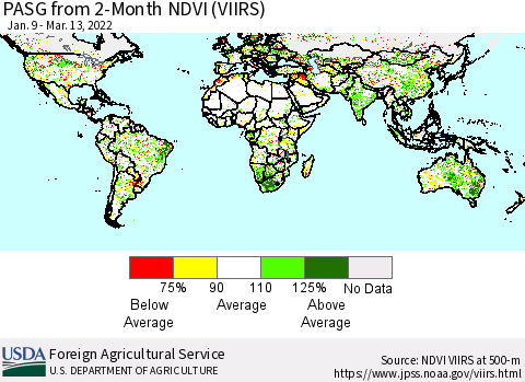 World PASG from 2-Month NDVI (VIIRS) Thematic Map For 3/11/2022 - 3/20/2022