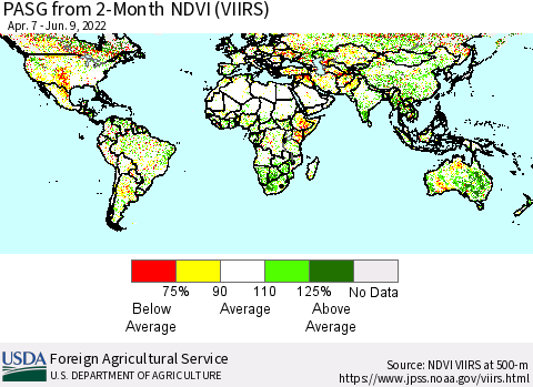 World PASG from 2-Month NDVI (VIIRS) Thematic Map For 6/1/2022 - 6/10/2022