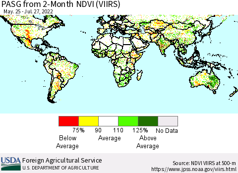 World PASG from 2-Month NDVI (VIIRS) Thematic Map For 7/21/2022 - 7/31/2022