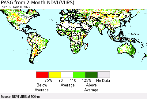 World PASG from 2-Month NDVI (VIIRS) Thematic Map For 11/1/2022 - 11/8/2022