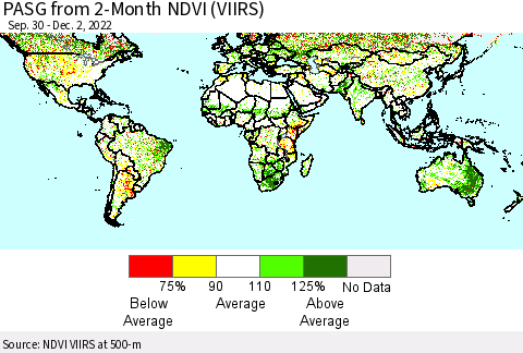 World PASG from 2-Month NDVI (VIIRS) Thematic Map For 11/25/2022 - 12/2/2022