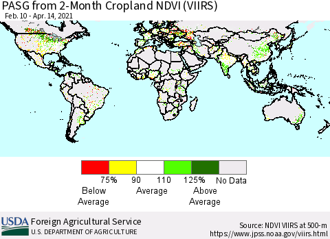 World PASG from 2-Month Cropland NDVI (VIIRS) Thematic Map For 4/11/2021 - 4/20/2021