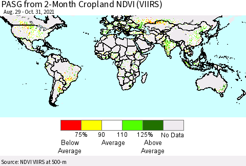 World PASG from 2-Month Cropland NDVI (VIIRS) Thematic Map For 10/21/2021 - 10/31/2021