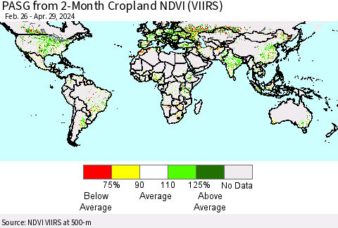 World PASG from 2-Month Cropland NDVI (VIIRS) Thematic Map For 4/22/2024 - 4/29/2024