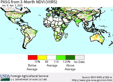 World PASG from 3-Month NDVI (VIIRS) Thematic Map For 4/1/2020 - 4/10/2020