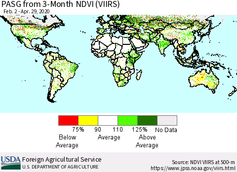 World PASG from 3-Month NDVI (VIIRS) Thematic Map For 4/21/2020 - 4/30/2020