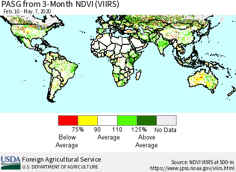 World PASG from 3-Month NDVI (VIIRS) Thematic Map For 5/1/2020 - 5/10/2020