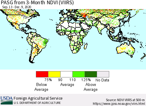 World PASG from 3-Month NDVI (VIIRS) Thematic Map For 12/1/2020 - 12/10/2020