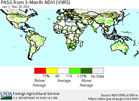 World PASG from 3-Month NDVI (VIIRS) Thematic Map For 3/21/2021 - 3/31/2021