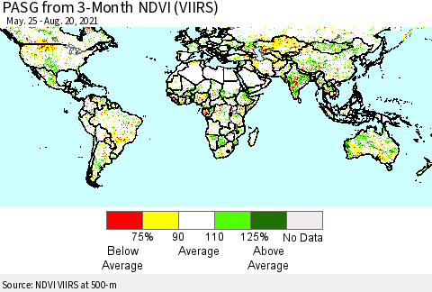 World PASG from 3-Month NDVI (VIIRS) Thematic Map For 8/11/2021 - 8/20/2021