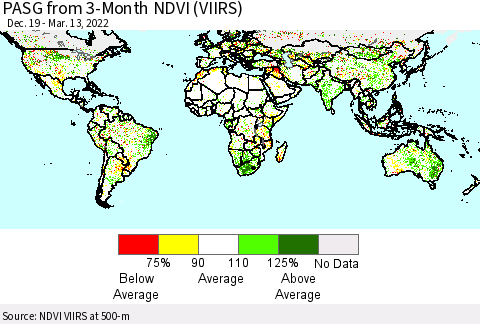 World PASG from 3-Month NDVI (VIIRS) Thematic Map For 3/6/2022 - 3/13/2022
