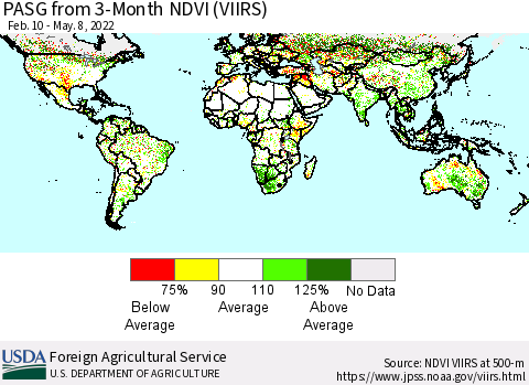 World PASG from 3-Month NDVI (VIIRS) Thematic Map For 5/1/2022 - 5/10/2022