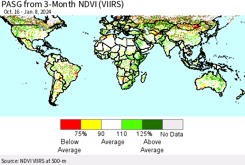 World PASG from 3-Month NDVI (VIIRS) Thematic Map For 1/1/2024 - 1/8/2024