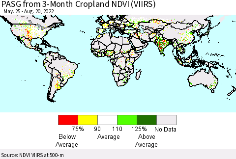 World PASG from 3-Month Cropland NDVI (VIIRS) Thematic Map For 8/11/2022 - 8/20/2022