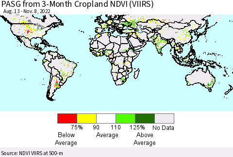 World PASG from 3-Month Cropland NDVI (VIIRS) Thematic Map For 11/1/2022 - 11/8/2022