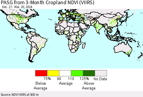 World PASG from 3-Month Cropland NDVI (VIIRS) Thematic Map For 3/13/2024 - 3/20/2024