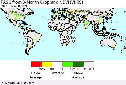 World PASG from 3-Month Cropland NDVI (VIIRS) Thematic Map For 5/24/2024 - 5/31/2024