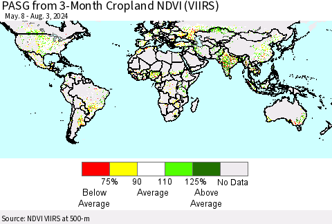 World PASG from 3-Month Cropland NDVI (VIIRS) Thematic Map For 7/27/2024 - 8/3/2024