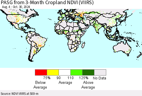 World PASG from 3-Month Cropland NDVI (VIIRS) Thematic Map For 10/23/2024 - 10/30/2024