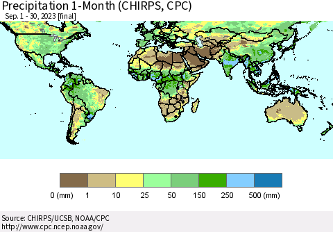 World Precipitation 1-Month (CHIRPS) Thematic Map For 9/1/2023 - 9/30/2023