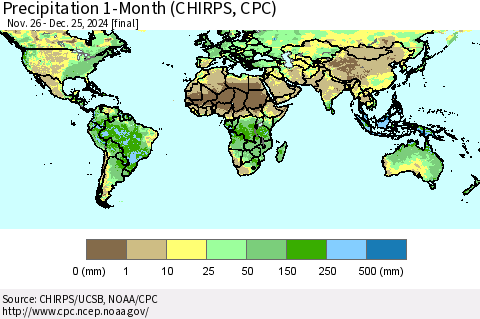 World Precipitation 1-Month (CHIRPS) Thematic Map For 11/26/2024 - 12/25/2024