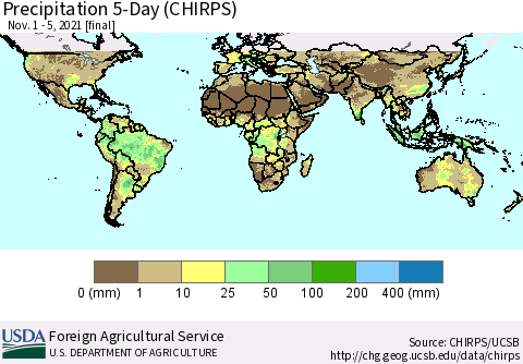 World Precipitation 5-Day (CHIRPS) Thematic Map For 11/1/2021 - 11/5/2021