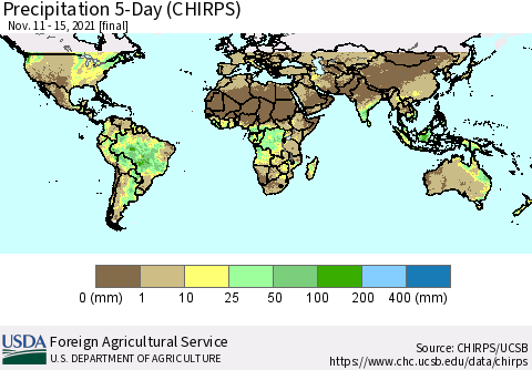 World Precipitation 5-Day (CHIRPS) Thematic Map For 11/11/2021 - 11/15/2021