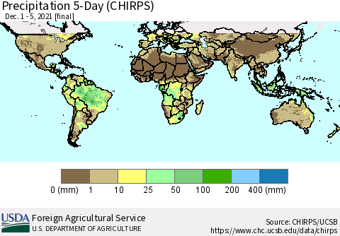 World Precipitation 5-Day (CHIRPS) Thematic Map For 12/1/2021 - 12/5/2021