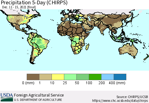 World Precipitation 5-Day (CHIRPS) Thematic Map For 12/11/2021 - 12/15/2021