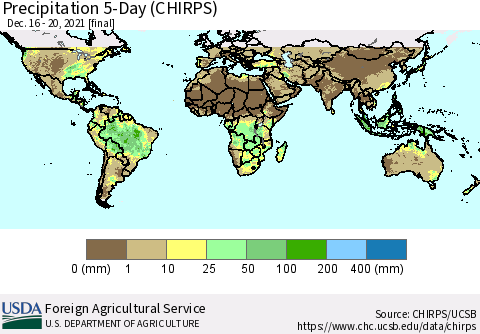 World Precipitation 5-Day (CHIRPS) Thematic Map For 12/16/2021 - 12/20/2021