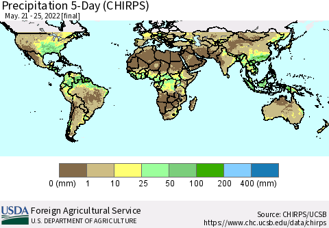 World Precipitation 5-Day (CHIRPS) Thematic Map For 5/21/2022 - 5/25/2022