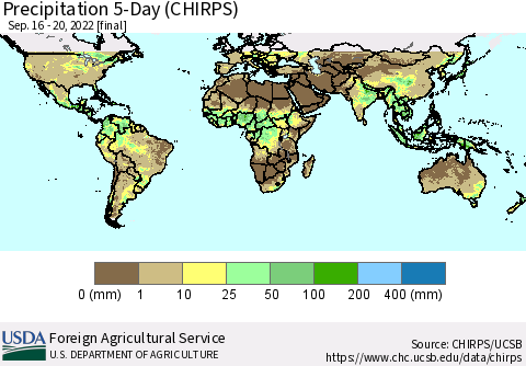 World Precipitation 5-Day (CHIRPS) Thematic Map For 9/16/2022 - 9/20/2022