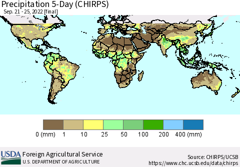 World Precipitation 5-Day (CHIRPS) Thematic Map For 9/21/2022 - 9/25/2022