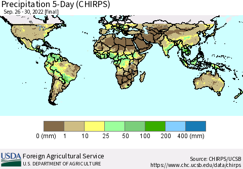 World Precipitation 5-Day (CHIRPS) Thematic Map For 9/26/2022 - 9/30/2022