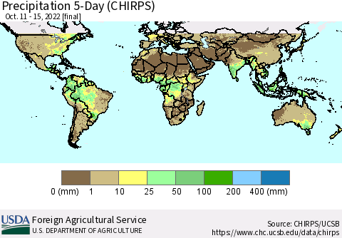 World Precipitation 5-Day (CHIRPS) Thematic Map For 10/11/2022 - 10/15/2022