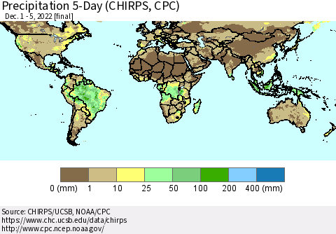 World Precipitation 5-Day (CHIRPS) Thematic Map For 12/1/2022 - 12/5/2022