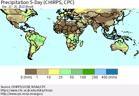 World Precipitation 5-Day (CHIRPS) Thematic Map For 12/21/2022 - 12/25/2022