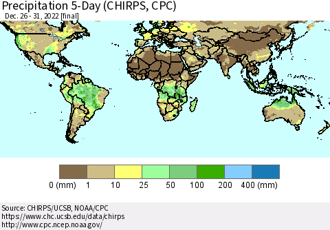 World Precipitation 5-Day (CHIRPS) Thematic Map For 12/26/2022 - 12/31/2022