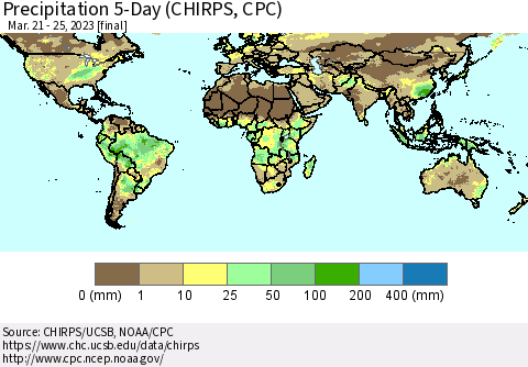 World Precipitation 5-Day (CHIRPS) Thematic Map For 3/21/2023 - 3/25/2023