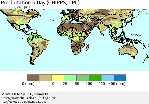 World Precipitation 5-Day (CHIRPS) Thematic Map For 6/1/2023 - 6/5/2023
