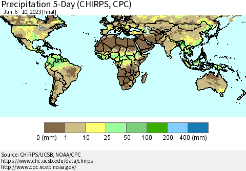 World Precipitation 5-Day (CHIRPS) Thematic Map For 6/6/2023 - 6/10/2023