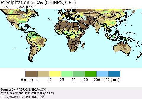 World Precipitation 5-Day (CHIRPS) Thematic Map For 6/11/2023 - 6/15/2023