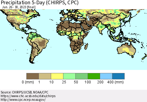 World Precipitation 5-Day (CHIRPS) Thematic Map For 6/26/2023 - 6/30/2023