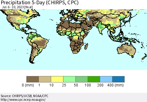 World Precipitation 5-Day (CHIRPS) Thematic Map For 7/6/2023 - 7/10/2023